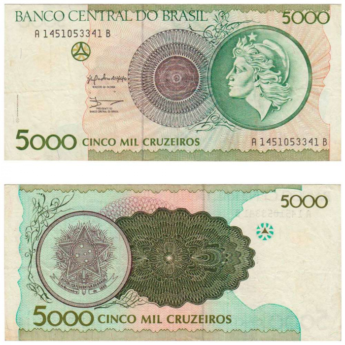 () Банкнота Бразилия 1990 год 5 000  &quot;&quot;   VF